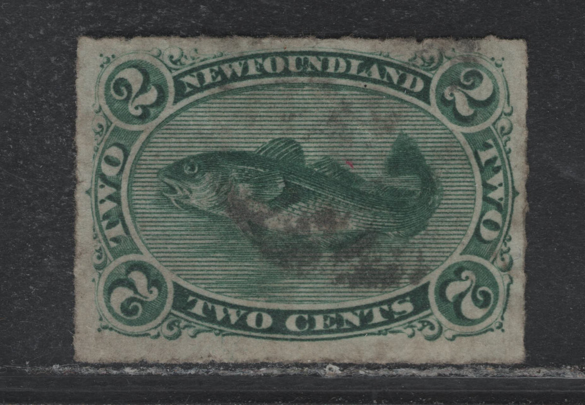 Lot 312 Newfoundland #38 2c Green, 1876-1879 3rd Cents Issue, A Fine Used Single, Cents-NN Paper, VF Centering, But Some Wrinkles On The Back, Which May Or May Not Come out With A Soak & Press