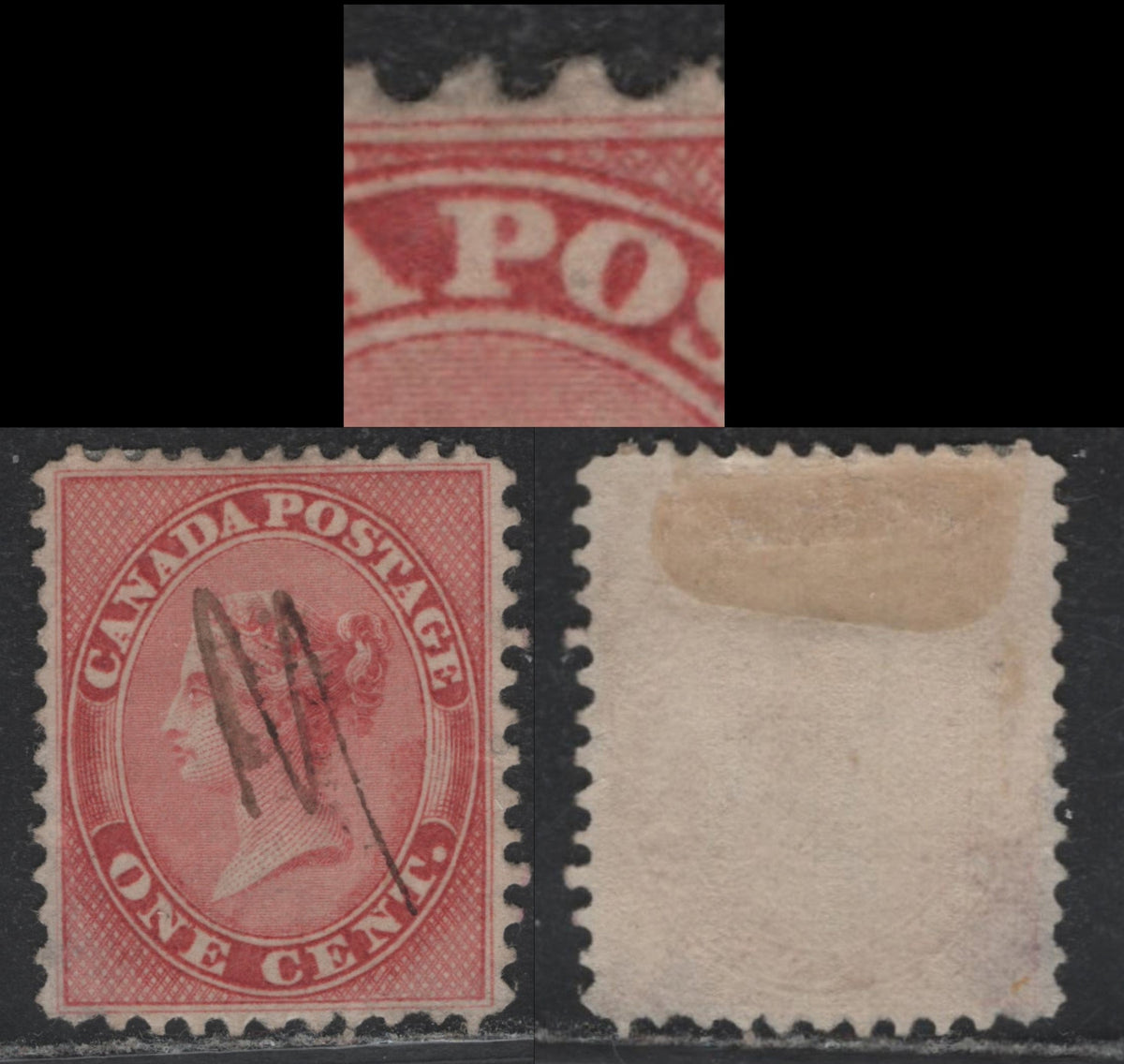 Lot 314 Canada (C) #14 1c Rose, 1859-1864 First Cents Issue, A Good Used Single, Cents-N Paper, Perf 12, Some Thinning At Lower Corners & Small Tear In Right Margin But Nicely Centered, Also A Corner Crease At LR.