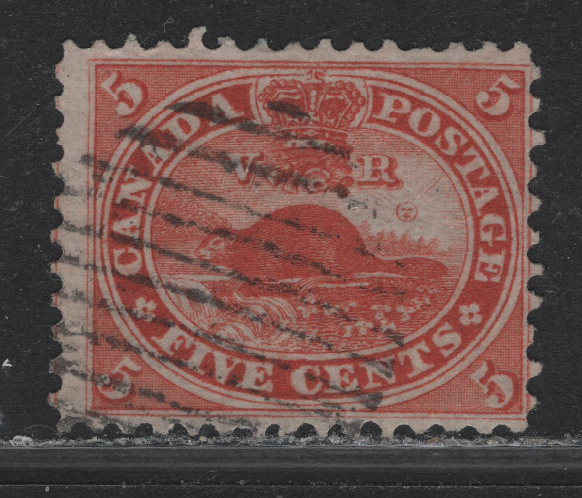 Lot 316 Canada (C) #15iv 5c Vermillion, 1859-1864 First Cents Issue, A Fine Used Single, Thin Paper (Cents-YYY), Perf 12x11.75