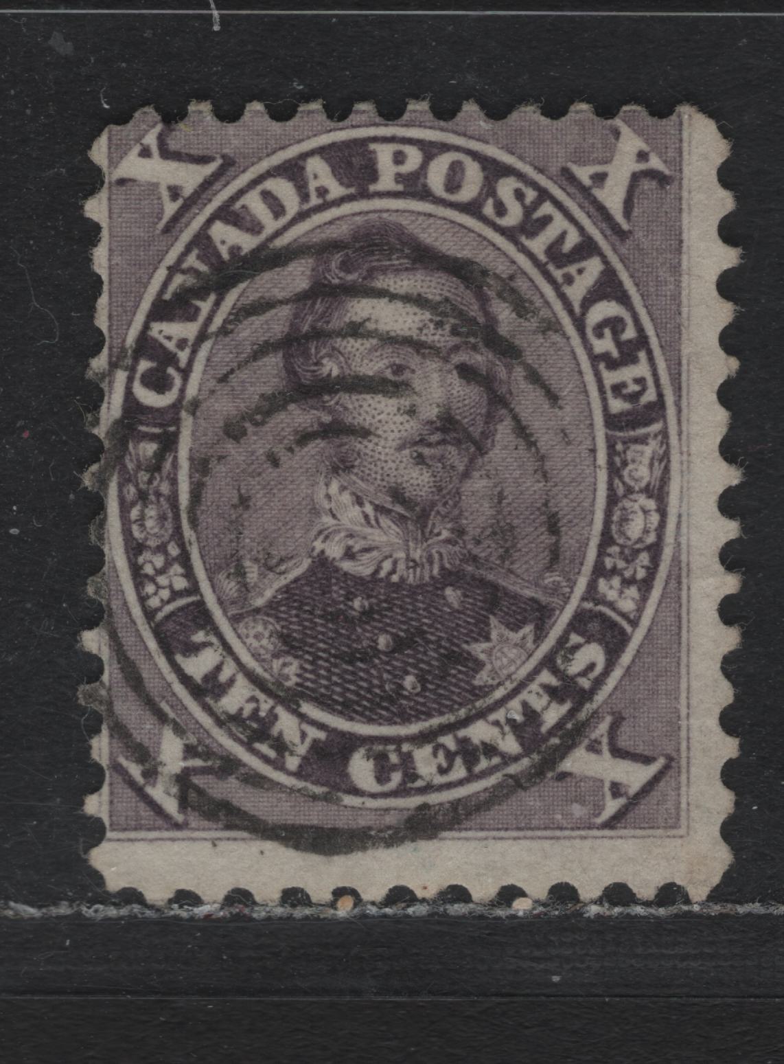 Lot 318 Canada (C) #17x 10c Deep Violet, 1859-1864 First Cents Issue, A Good Used Single, Cents-QQQ Paper, Perf 12, Small Hinge Thin On Back, Target Cancel.