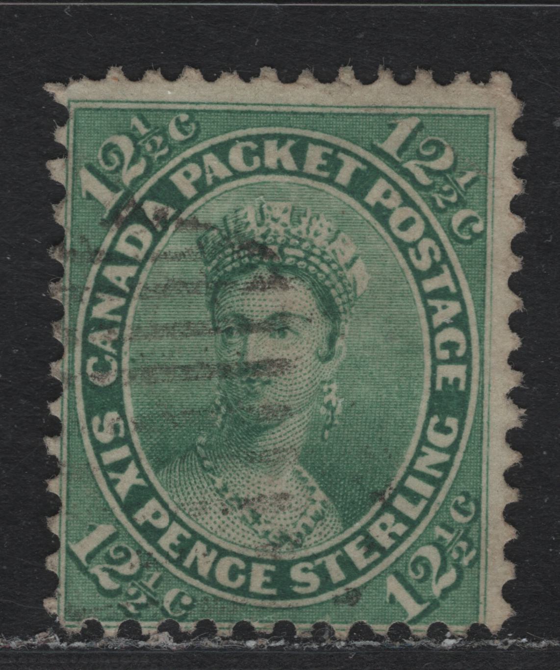 Lot 320 Canada #18iii 12.5c Green, 1859-1864 First Cents Issue, A Fine Used Single, Very Thick Paper (Cents-XXX), Perf 12