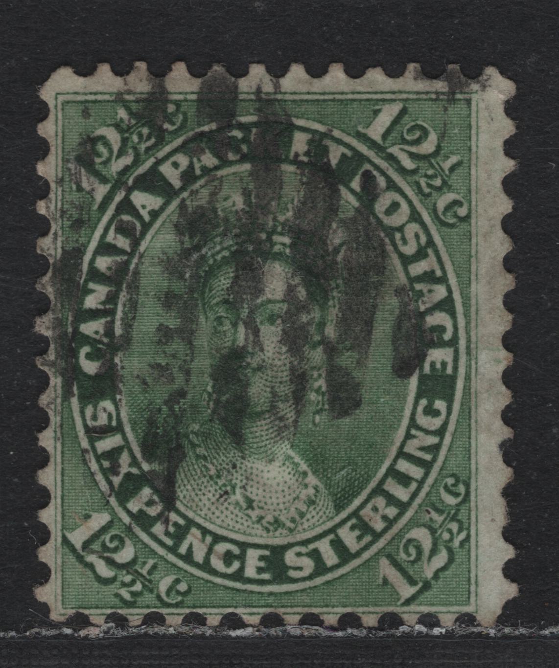 Lot 321 Canada #18ii 12 1/2c Green, 1859-1864 Queen Victoria First Cents Issue, A Good Used Single Perf 12, Rhombus Grid Cancel.Unchecked As To Specific Paper Type