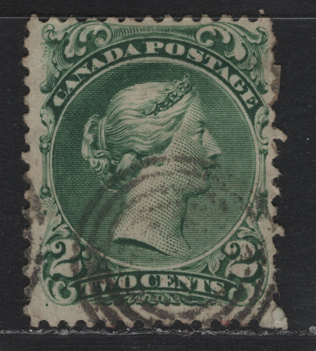 Lot 327 Canada #24iv 2c Green, 1868 Large Queens Issue, A Very Good Used Single On Bothwell Paper (FO-FP), Perf 12
