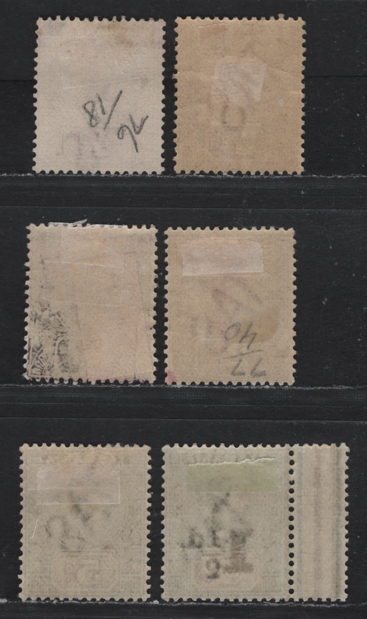 Lot 33 Australia - Tasmania SG#216-218, 244 (SC# 76-78, 100) 1/2d - 5d Orange & Violet - Pale Blue & Brown , 1880-1900 Sideface Reissue, 6 F/VFOG Singles, Two Slightly Different Shades Of 1/2d & 2.5d