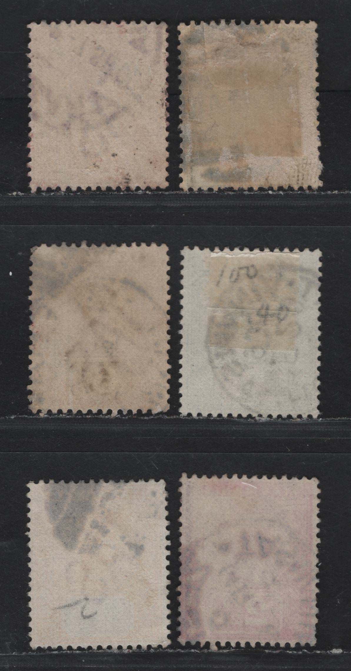 Lot 34 Australia - Tasmania (C)SG#216-219, 244 (SC# 76-79, 100) 1/2d - 6d Orange & Mauve - Blue Violet & Black , 1880-1901 Queen Victoria Tablet Keyplate & Surcharged Issues, 6 Fine Used Singles, Two Slightly Different Shades Of the 2.5d
