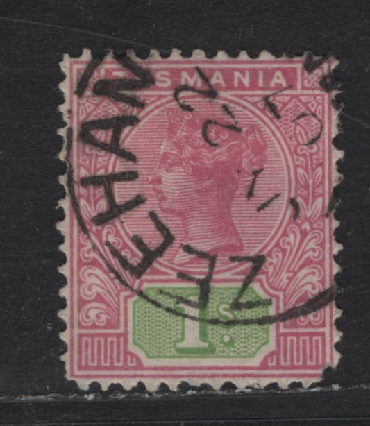 Lot 36 Australia - Tasmania SG#243 (SC# 99) 1/- Deep Lilac & Green , 1880-1903 Tablet Definitive Reissue, A Fine Used Single, V over Crown Inverted Wmk, Inverted Watermarks Are Very Scarce On This Issue
