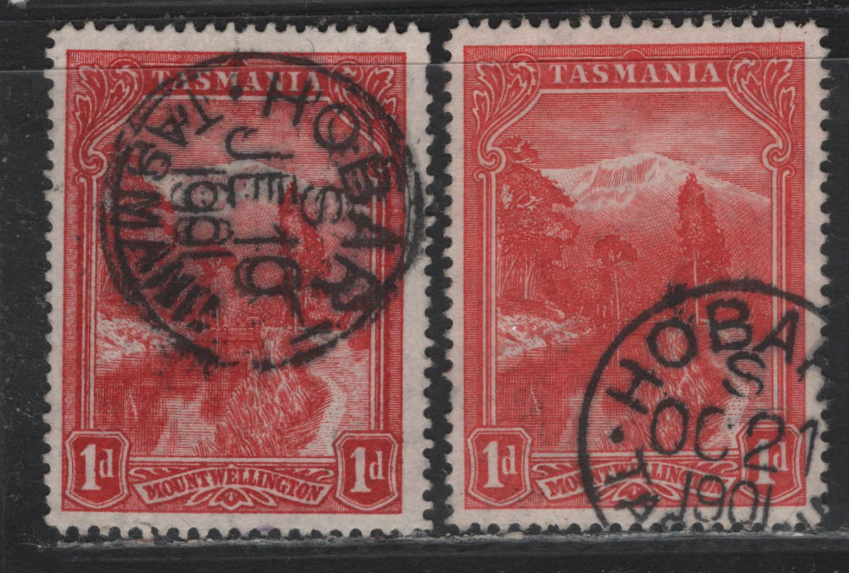 Lot 41 Australia - Tasmania SG#230 (SC# 87) 1d Carmine , 1880-1908 Engraved Pictorial Issue, 2 Fine/Very Fine Used Singles, SON June 10 1901 Hobart CDS & SON October 21 1901 Hobart CDS