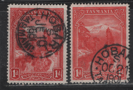 Lot 41 Australia - Tasmania SG#230 (SC# 87) 1d Carmine , 1880-1908 Engraved Pictorial Issue, 2 Fine/Very Fine Used Singles, SON June 10 1901 Hobart CDS & SON October 21 1901 Hobart CDS