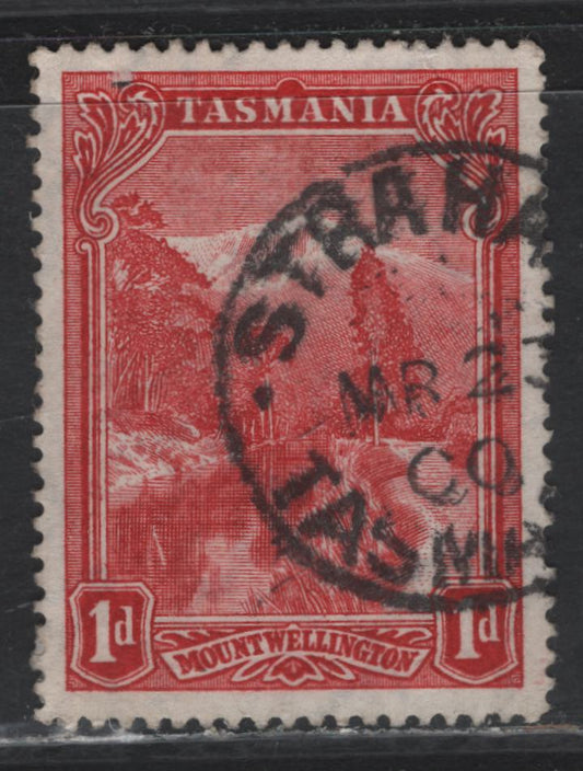 Lot 42 Australia - Tasmania SG#230 (SC# 87) 1d Carmine , 1880-1909 Engraved Pictorial Issue, A Very Fine Used Single, Large Part March 12 1900 Strahan CDS Cancel