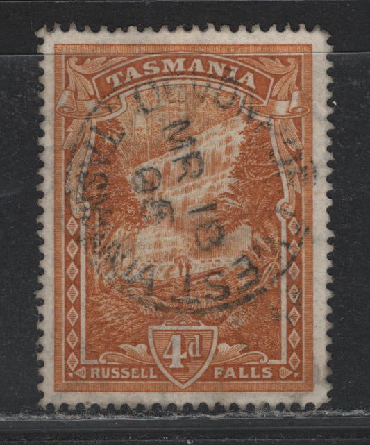 Lot 50 Australia - Tasmania SG#234 (SC# 91) 4d Ochre , 1880-1911 Engraved Pictorial Issue, A Very Fine Used Single, March 10 1905 Devenport West CDS Cancel