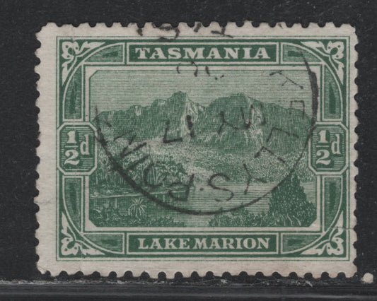Lot 52 Australia - Tasmania SG#237b (SC# 94) 1/2d Bluish Green , 1902-1905 Pictorial Issue, A Good Used Single, V over Crown Sideways, Lithographed, May 17 1906 Kelly's Point Cancel.