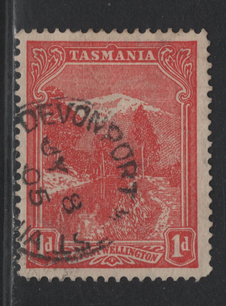 Lot 65 Australia - Tasmania SG#240cavar (SC# 96) 1d Dull Red , 1902-1905 Typographed Pictorial Issue, A Fine Used Single, V Over Crown Inverted Wmk, Perf 12.5, July 8 1905 Davenport West Cancel.