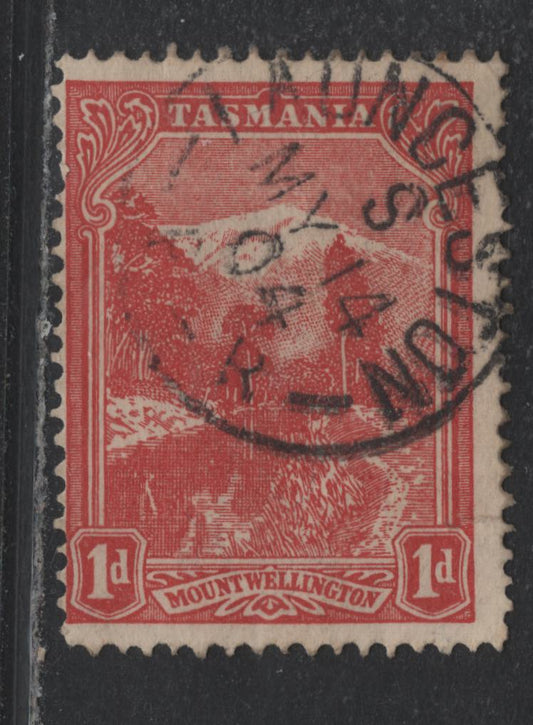 Lot 66 Australia - Tasmania SG#240cvar (SC# 96) 1d Dull Red , 1902-1905 Typographed Pictorial Issue, A Fine Used Single, V Over Crown Inverted Wmk, Perf 12.5, SON May 14 1904 Launceton Cancel.