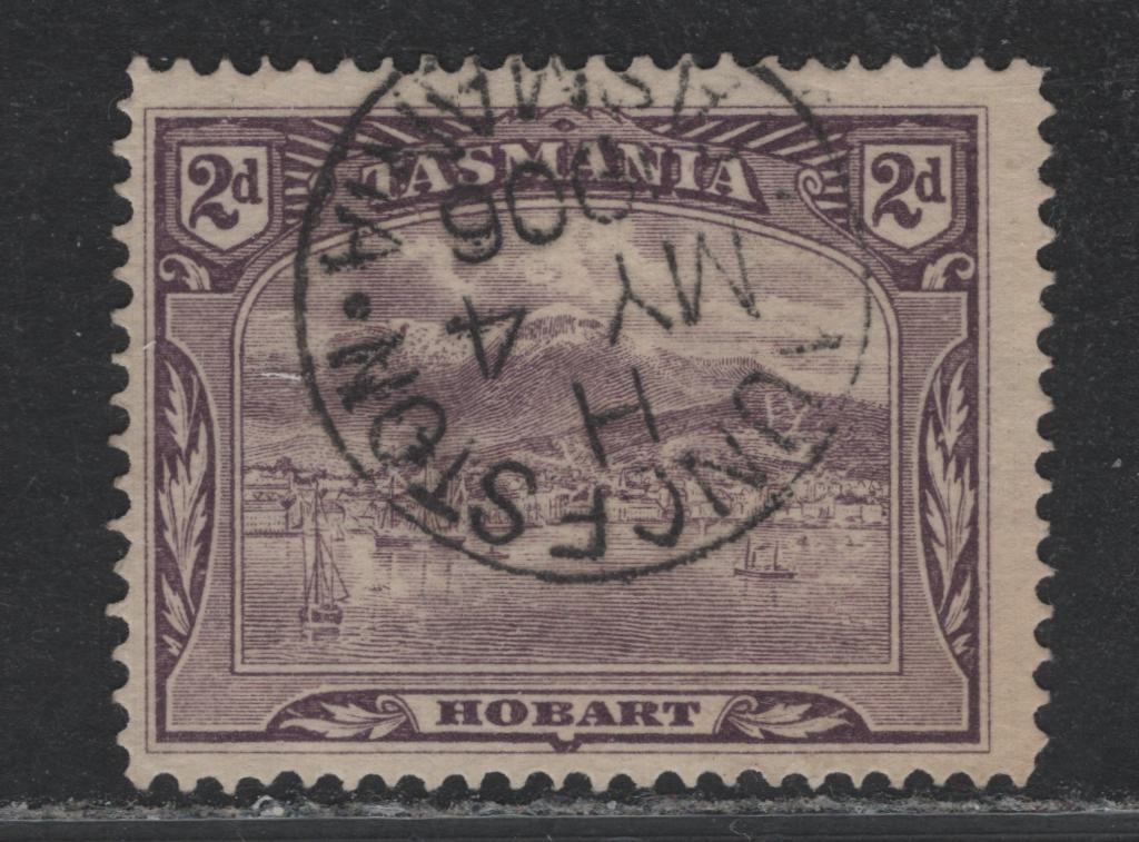 Lot 67 Australia - Tasmania SG#245e (SC# 104) 2d Slate Lilac , 1902-1905 Pictorial Issue, A Fine Used Single, Crown Over A Sideways Wmk, Perf 12.5, SON May 4 1906 Launceston Cancel, Exceptionally Early Use As This Shade Was Only Released In 1906.