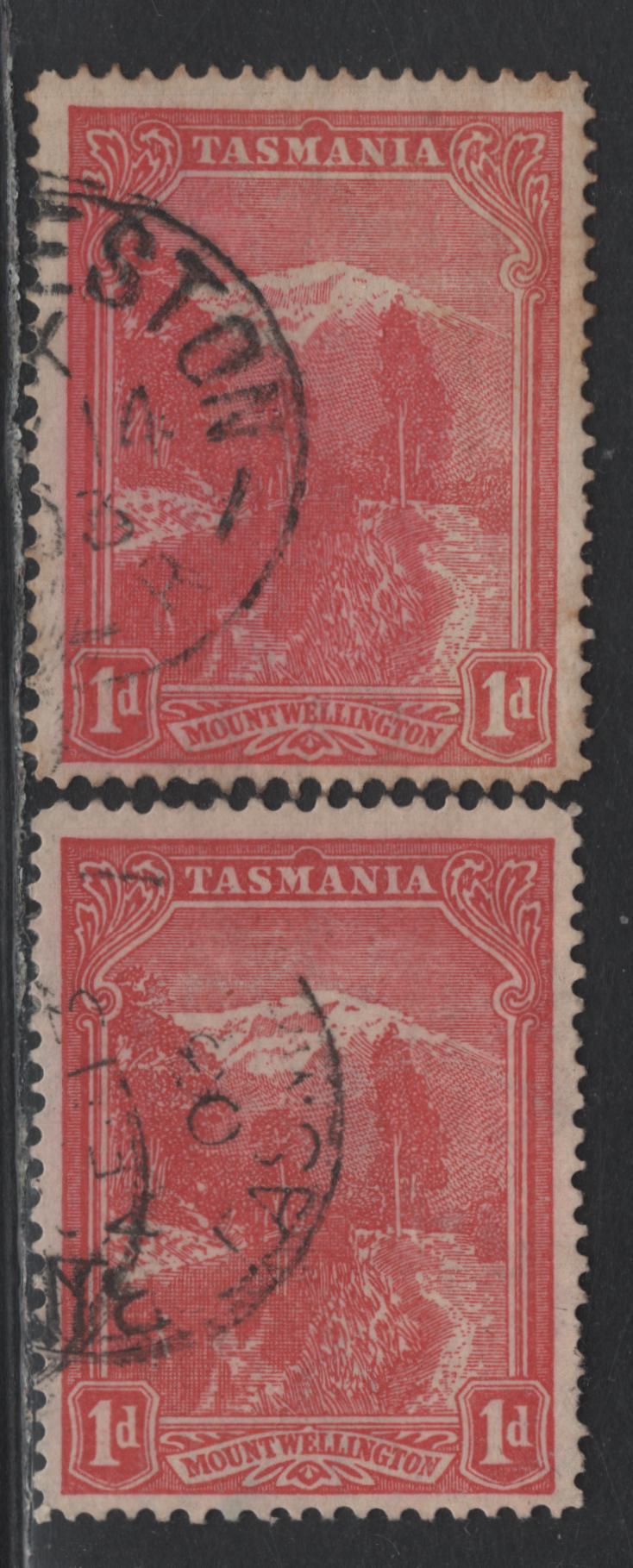 Lot 70 Australia - Tasmania SG#240c (SC# 96) 1d Pale Red , 1902-1905 Typographed Pictorial Issue, 2 Fine Used Single, V Over Crown Upright & Sideways Wmks, Perf 12.5