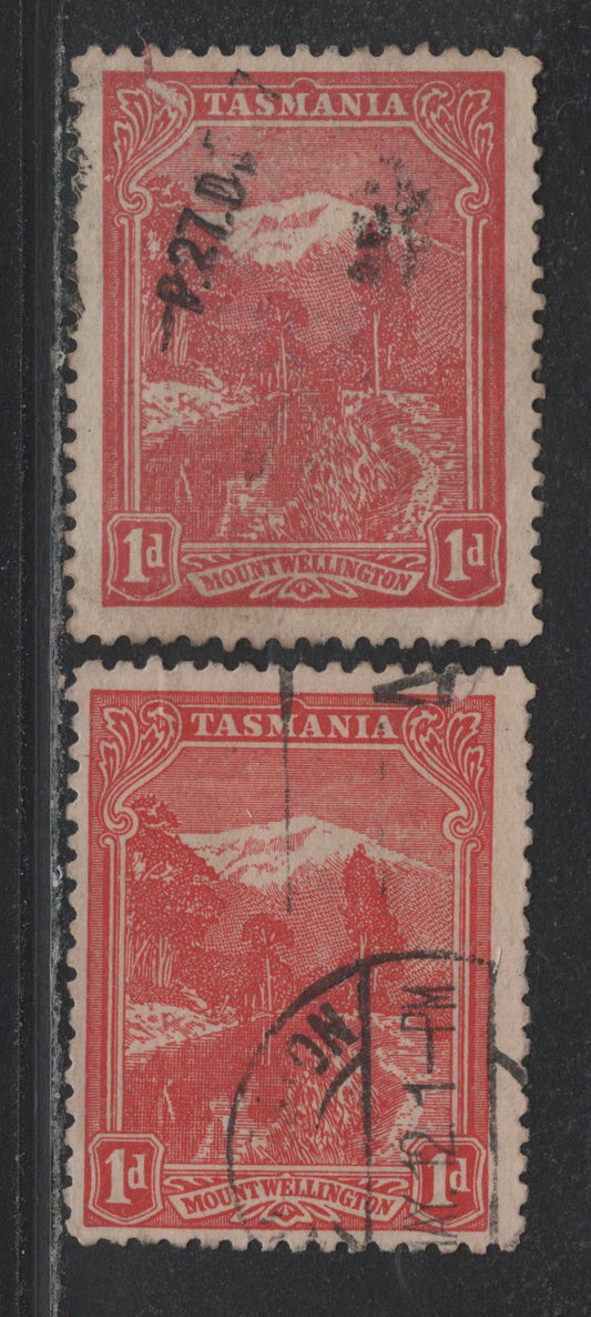 Lot 75 Australia - Tasmania SG#250a (SC# 103b) 1d Rose Red - Deep Rose Red , 1905-1911 Typographed Pictorial Issue, 2 Fine/Very Fine Used Singles, Crown Over A Inverted Wmk, Perf 11