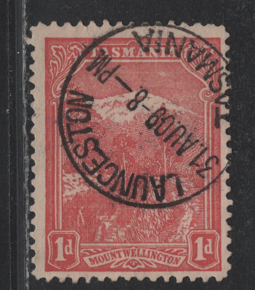Lot 76 Australia - Tasmania SG#250a (SC# 103b) 1d Rose , 1905-1911 Typographed Pictorial Issue, A Fine Used Single, Crown Over A Inverted Wmk, Perf 11, SON August 31 1909 Launceston Cancel.