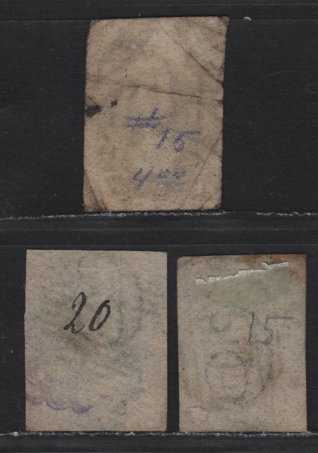 Lot 8 Australia - Tasmania SG#44, 46-47 (SC# 14-15) 6d Dull Slate Gray - Gray Violet , 1860-1867 Imperf Chalon Heads Issue, 3 Good/Fine Used Singles, 4 Clear To Just Touching & Wide Margins