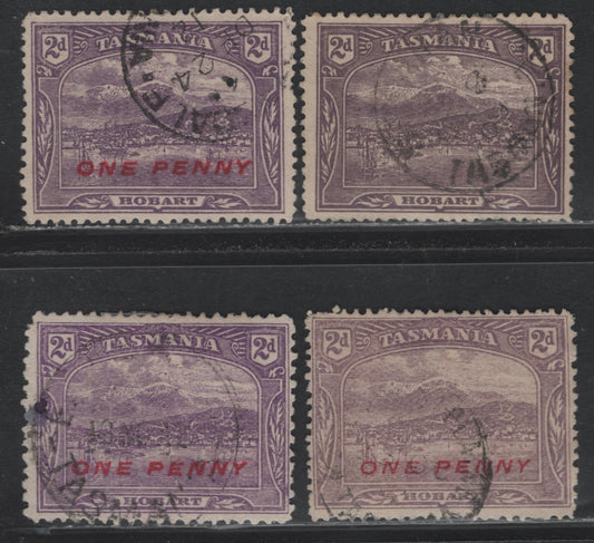 Lot 81 Australia - Tasmania SG#259, 260-a (SC# 114, 117-a) 2d Bright Violet - Dull Violet , 1905-1911 Typographed Pictorial Issue, 4 Fine/Very Fine Used Singles, Larger, Redrawn Design, Perf 12.5 & 11, Crown Over A Sideways & Sideways Inverted Wmks.