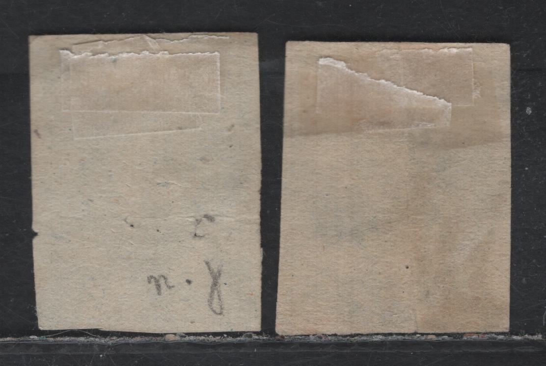 Lot 84 Australia - Victoria SG#11b, 31c (SC# 3a, 4) 3d Pale Blue - Deep Blue , 1850-1857 Queen Victoria Half-Length Issue, 2 Good Used Singles, Thomas Ham & Campbell & Ferussen Printings, Ham Printing (Pale Blue) Is 3rd State Of The Die