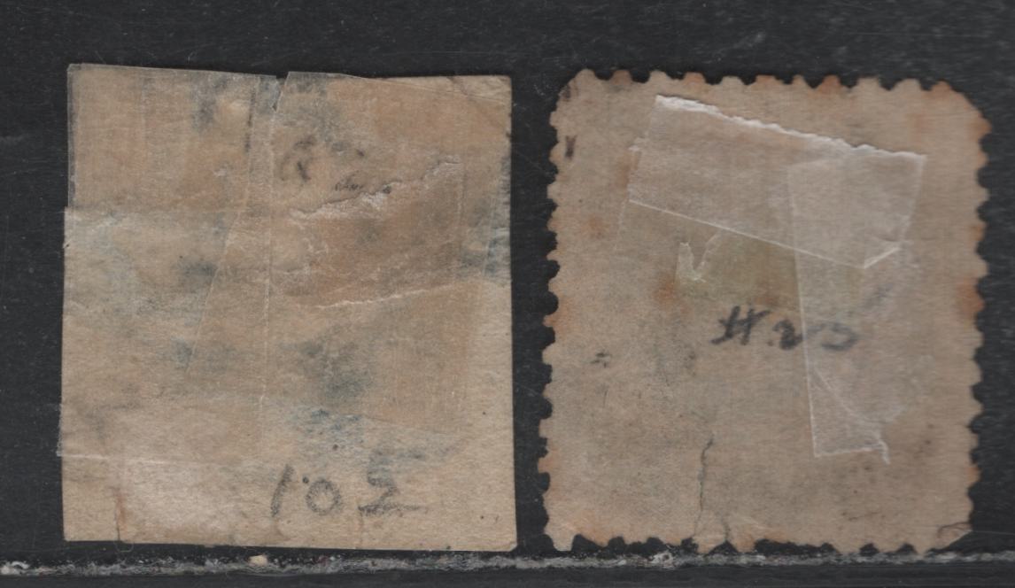 Lot 89 Australia - Victoria SG#25, 81 (SC# 18, 25) 1/- Blue , 1854 Queen On Thone Issue, 2 Ungraded Used Singles, C&F and Robinson Printings, Imperf & Per 12, Both With Moderate to Severe Faults.