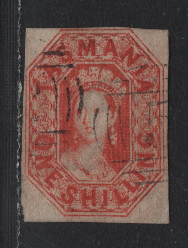 Lot 9 Australia - Tasmania SG#41 (SC# 16) 1/- Vermillion , 1858 Imperf Chalon Heads Issue, A Fine Used Single, 4 Close to Full Margins, Light Grid Cancel