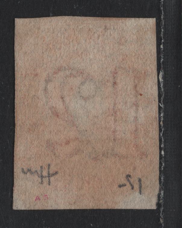 Lot 9 Australia - Tasmania SG#41 (SC# 16) 1/- Vermillion , 1858 Imperf Chalon Heads Issue, A Fine Used Single, 4 Close to Full Margins, Light Grid Cancel