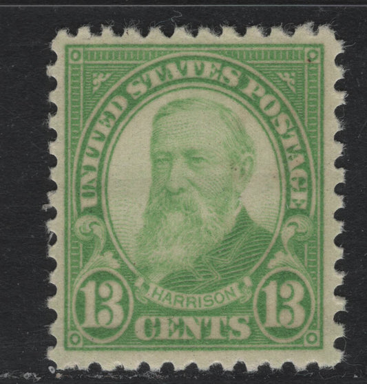Lot 100 United States SC#694 13c Apple Green , 1931 4th Bureau Issue, A VFNH Single, Type 3 Gum Breaker Ridges Spaced 12mm Apart, 12 Vertical Gum Striations Per Inch