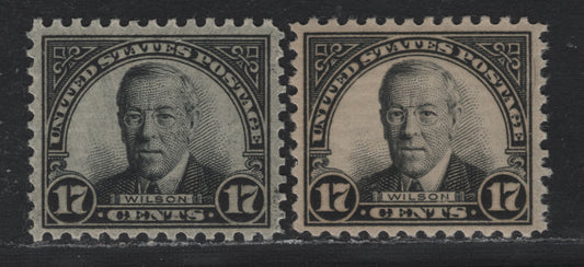 Lot 105 United States SC#697 17c Black - Gray Black , 1931 4th Bureau Issue, 2 VFNH Singles, Type 3 Gum Breaker Ridges, 12 Horizontal Striations On The Gum