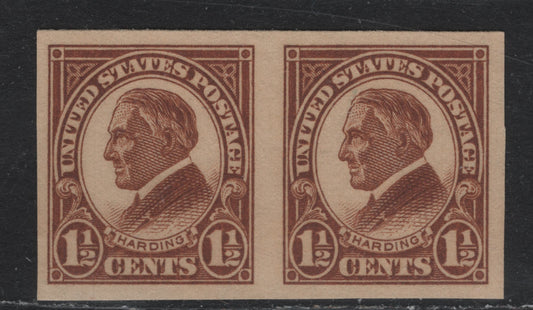 Lot 11 United States SC#576 1.5c Yellow Brown , 1922-1925 4th Bureau Issue Flat Plate Printings, A VFNH Imperf Pair