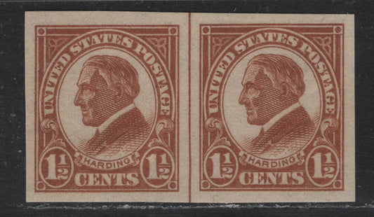 Lot 12 United States SC#576var 1.5c Pale Yellow Brown , 1922-1925 4th Bureau Issue, A VFNH Center Line Pair