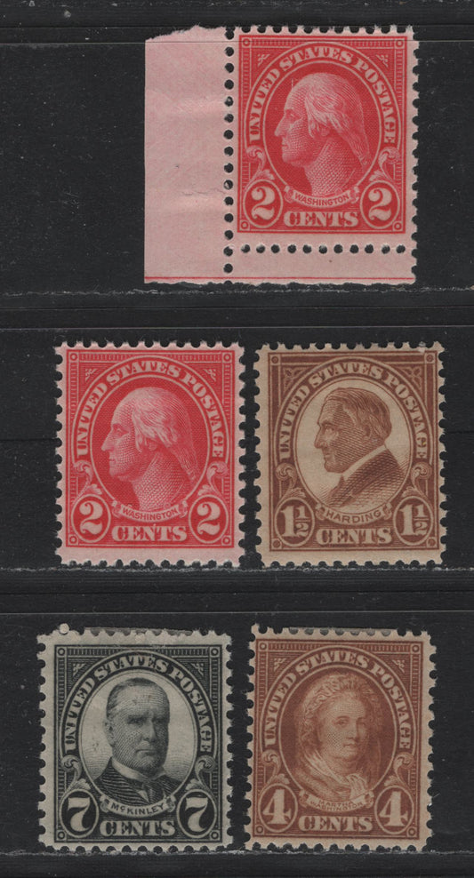 Lot 126 United States SC#633-634, 636, 639 1.5c - 7c Yellow Brown - Black , 1926-1934 4th Bureau Issue, Rotary Press, Perf. 11 x 10.5 or 10.5 x 11, 4 FOG Singles, Type 1 Gum Breaker Ridges, No Visible Gum Striations
