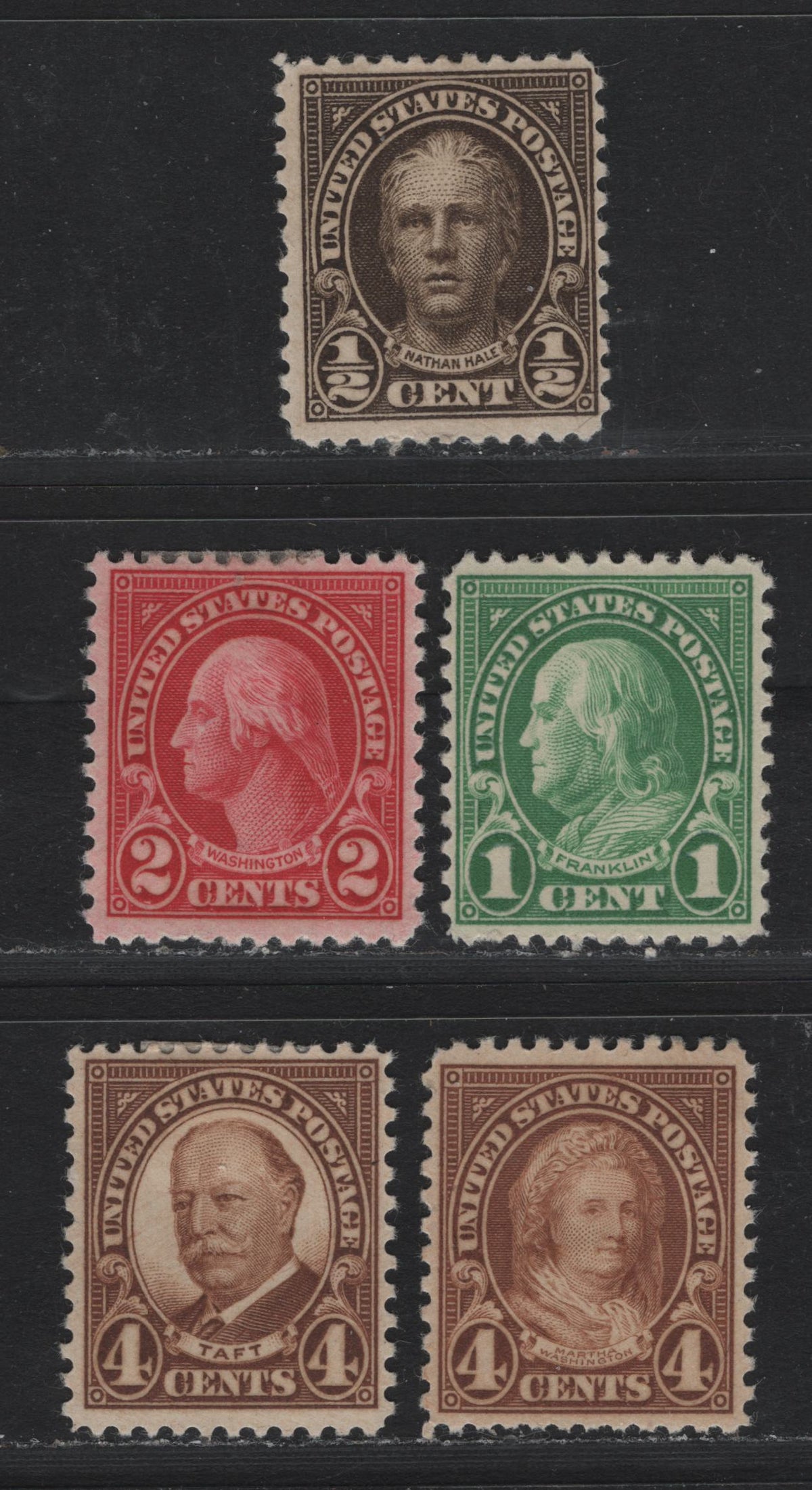 Lot 128 United States SC#632-634, 636, 653, 685 1/2c - 4c Deep Olive Brown - Yellow Brown , 1926-1930 4th Bureau Issue, 6 VFOG Singles, Type 2 Gum Breaker Ridges, No Visible Gum Striations