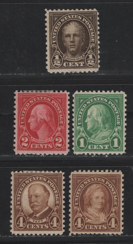 Lot 128 United States SC#632-634, 636, 653, 685 1/2c - 4c Deep Olive Brown - Yellow Brown , 1926-1930 4th Bureau Issue, 6 VFOG Singles, Type 2 Gum Breaker Ridges, No Visible Gum Striations