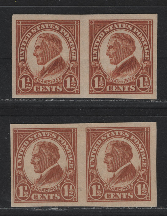 Lot 13 United States SC#576 1.5c Orange Brown - Pale Yellow Brown , 1922-1925 4th Bureau Issue, 2 VFOG Imperf Pairs