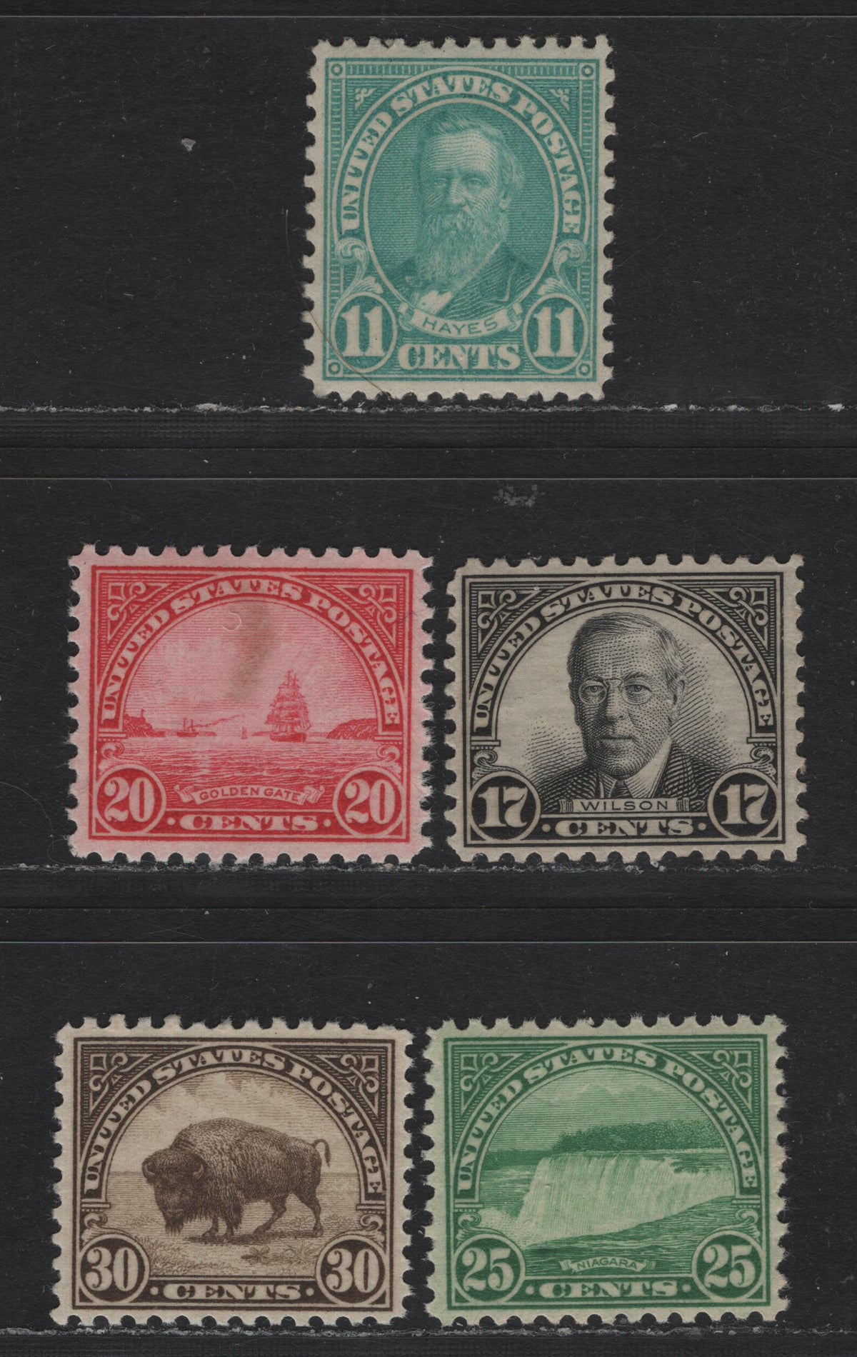 Lot 135 United States SC#692, 697-700 11c - 30c Turquoise Blue - Olive Brown , 1926-1934 4th Bureau Issue, Rotary Press, Perf. 11 x 10.5 or 10.5 x 11, 5 VFNH Singles, Type 3 Gum Breaker Ridges, No Visible Striations, Small Spot On Discoloration on 20c.