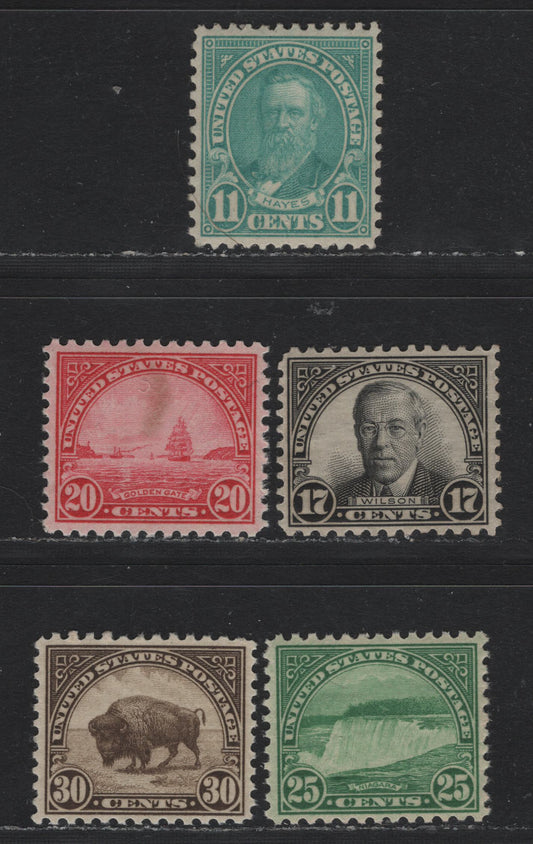 Lot 135 United States SC#692, 697-700 11c - 30c Turquoise Blue - Olive Brown , 1926-1934 4th Bureau Issue, Rotary Press, Perf. 11 x 10.5 or 10.5 x 11, 5 VFNH Singles, Type 3 Gum Breaker Ridges, No Visible Striations, Small Spot On Discoloration on 20c.