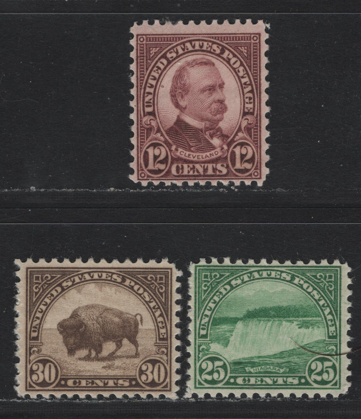 Lot 139 United States SC#693, 699-700 12c - 30c Deep Claret - Olive Brown , 1926-1934 4th Bureau Issue, Rotary Press, Perf. 11 x 10.5 or 10.5 x 11, 3 FNH Singles, Type 3 Gum Breaker Ridges, 24 Gum Striations Per Inch