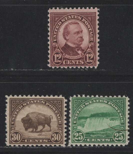 Lot 139 United States SC#693, 699-700 12c - 30c Deep Claret - Olive Brown , 1926-1934 4th Bureau Issue, Rotary Press, Perf. 11 x 10.5 or 10.5 x 11, 3 FNH Singles, Type 3 Gum Breaker Ridges, 24 Gum Striations Per Inch