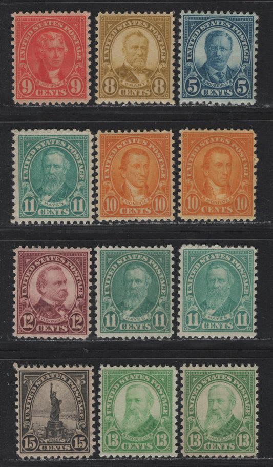 Lot 140 United States SC#637, 640-642, 692-694, 696 5c - 15c Dark Blue - Deep Gray , 1926-1934 4th Bureau Issue, Rotary Press, Perf. 11 x 10.5 or 10.5 x 11, 12 VFNH Singles, Type 3 Gum Breaker Ridges, 12 Horizontal Or Vertical Gum Striations Per Inch