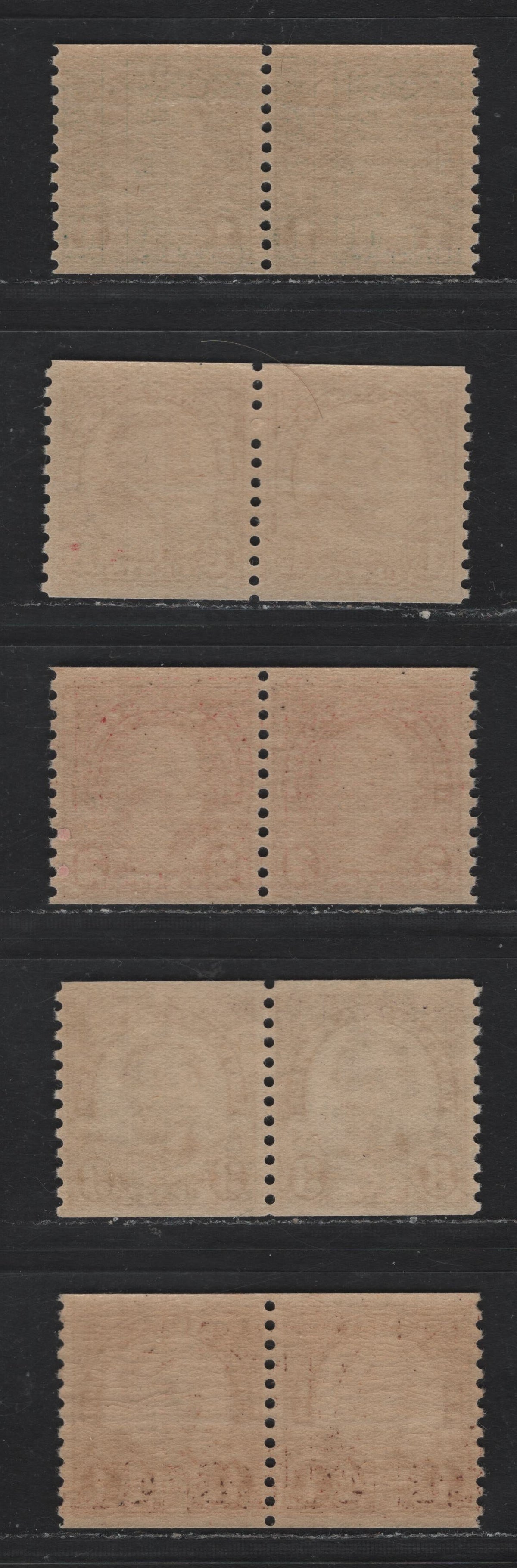 Lot 145 United States SC#597-600, 687 1c - 4c Deep Green - Yellow Brown , 1926-1934 4th Bureau Issue, 5 VFNH Coil Pairs, No Visible Horizontal Gum Striations, The 2c Is Deep Carmine Red & Type 1