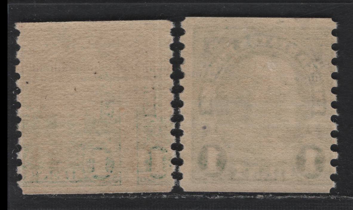 Lot 151 United States SC#597var 1c Deep Yellow - Dull Bluish Green , 1922-1925 4th Bureau Issue, 2 FOG/NH Gripper Coil Singles, Both Showing Embossed Gripper Marks That Result From Slippage Of Gripper Arms