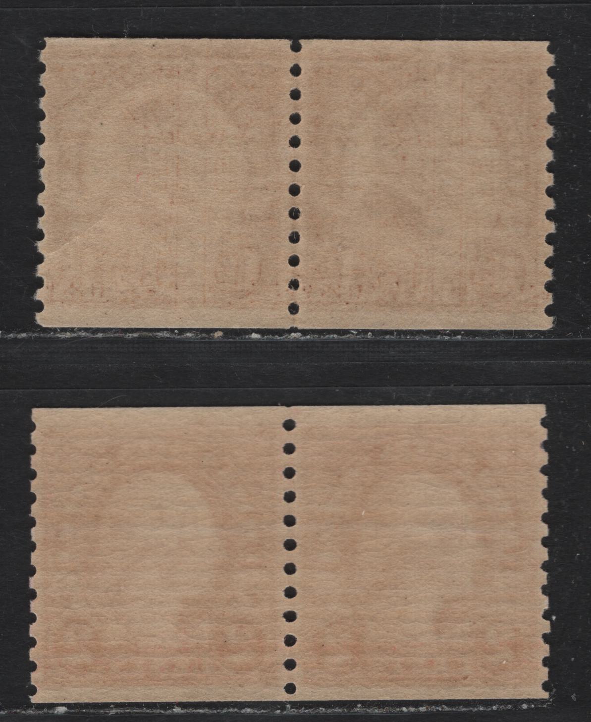 Lot 154 United States SC#598-599 1.5c - 2c Deep Yellow Brown , 1922-1925 4th Bureau Issue, 2 VFNH Coil Line Pairs, Type 1, Both Showing 12 Horizontal Gum Striations Per Inch On The Gum