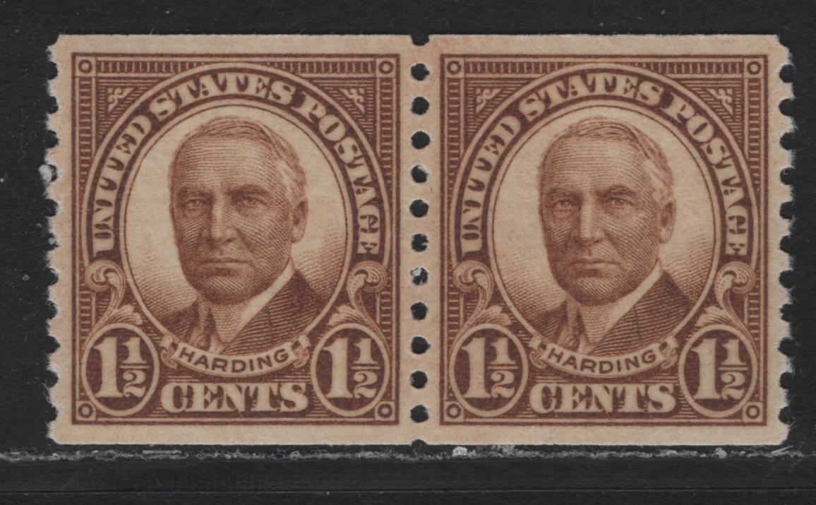 Lot 156 United States SC#686 1.5c Yellow Brown , 1926-1934 4th Bureau Issue, A XFNH Coil Pairs, 12 Horizontal Gum Striations Per Inch, Nearly Perfectly Centered
