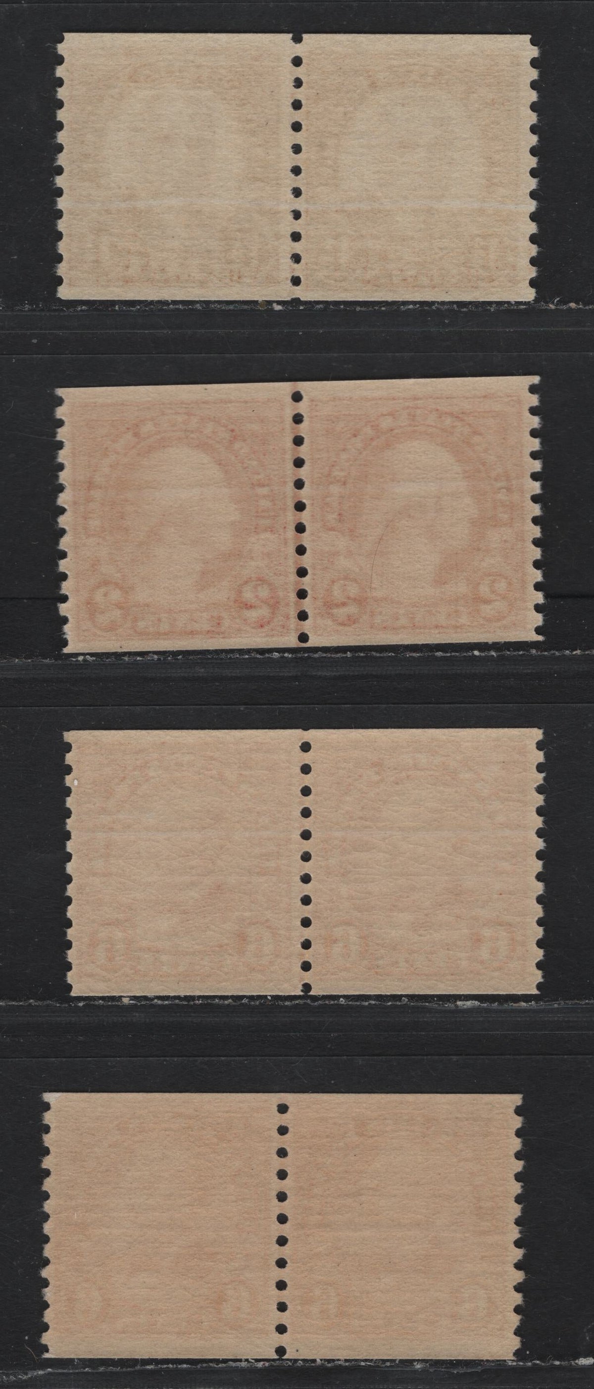 Lot 157 United States SC#599, 686, 723 1.5c - 6c Yellow Brown - Orange , 1926-1934 4th Bureau Issue, 4 VFNH Coil Line Pairs, No Visible Regular Gum Striations