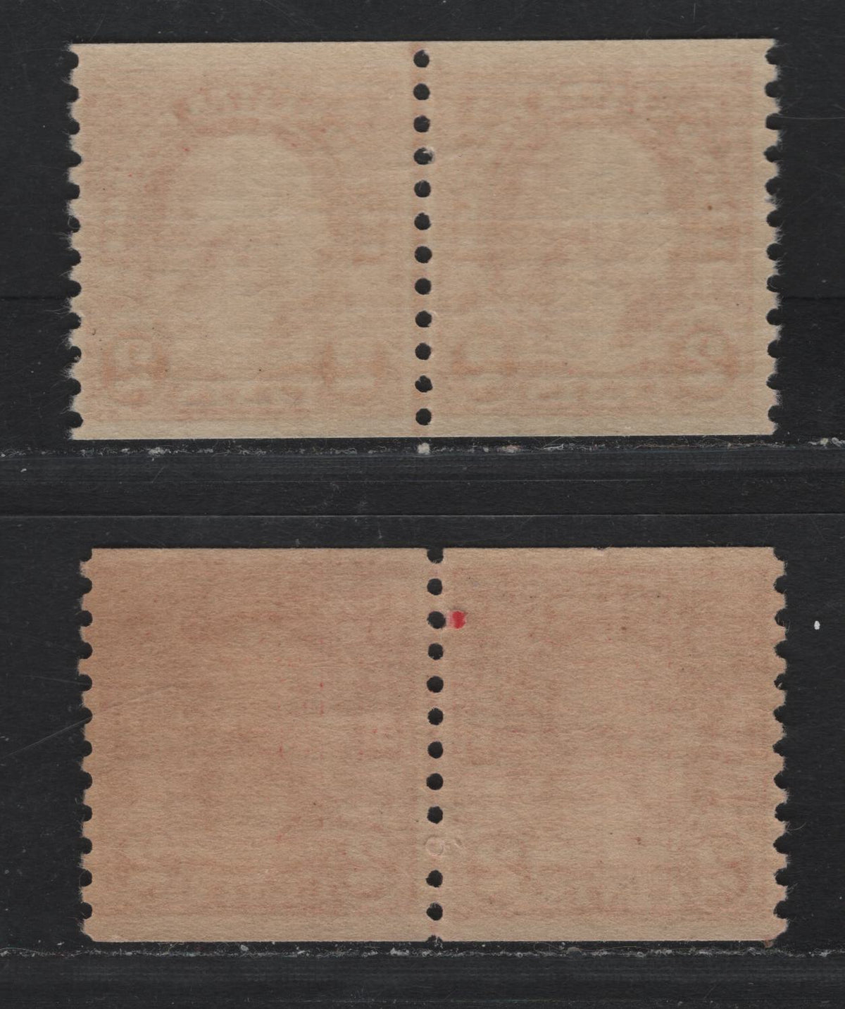 Lot 163 United States SC#599 2c - 25c Red - Rose Red , 1926-1934 4th Bureau Issue, 2 VFNH Coil Line Pairs, Type 1, 12 Horizontal Gum Striations Per Inch