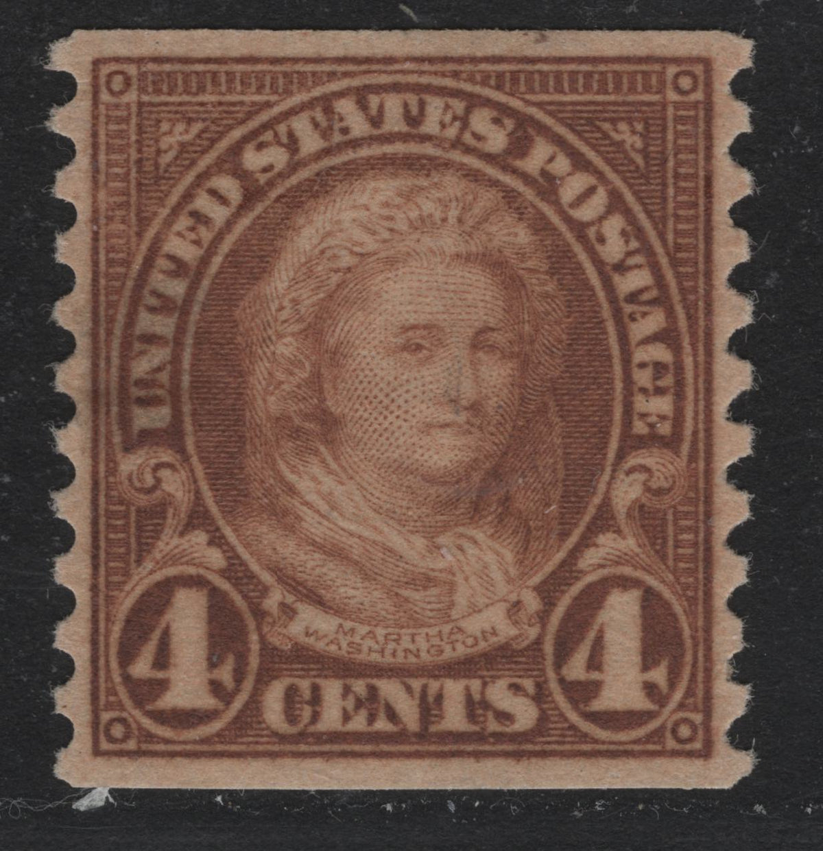 Lot 173 United States SC#601 4c Yellow Brown , 1926-1934 4th Bureau Issue, A XFOG Coil Single, 12 Horizontal Gum Striations Per Inch