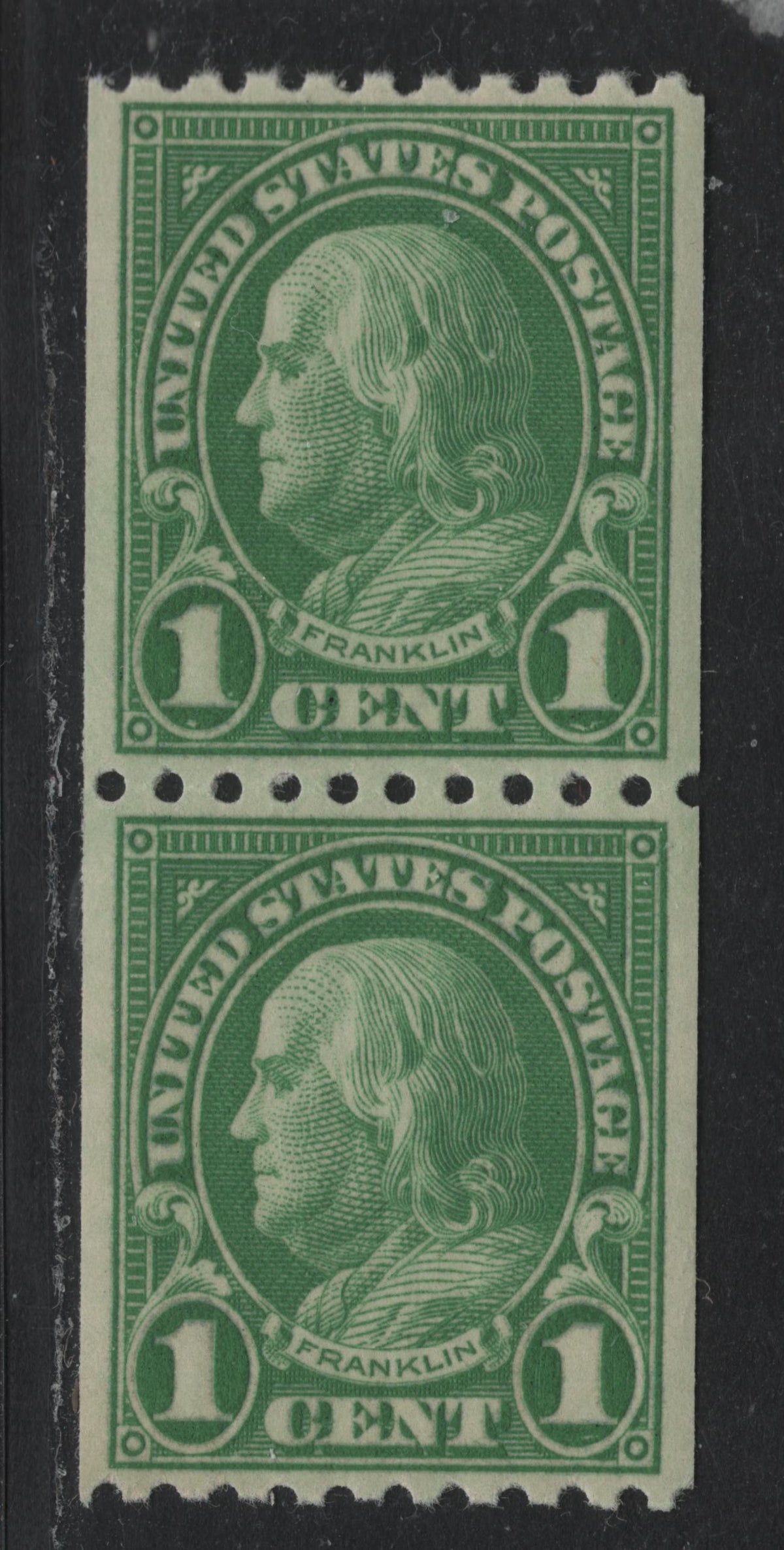 Lot 188 United States SC#604 1c Deep Dull Emerald Green , 1923-1925 4th Bureau Issue, A XFNH Coil Pair, Perf 10 Horizontal