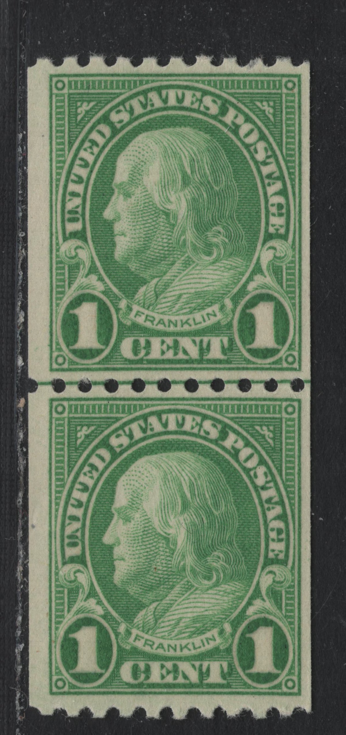 Lot 190 United States SC#604 1c Bright Yellowish Emerald Green , 1923-1925 4th Bureau Issue, A VFNH Coil Line Pair, No Discernable Striations On The Gum