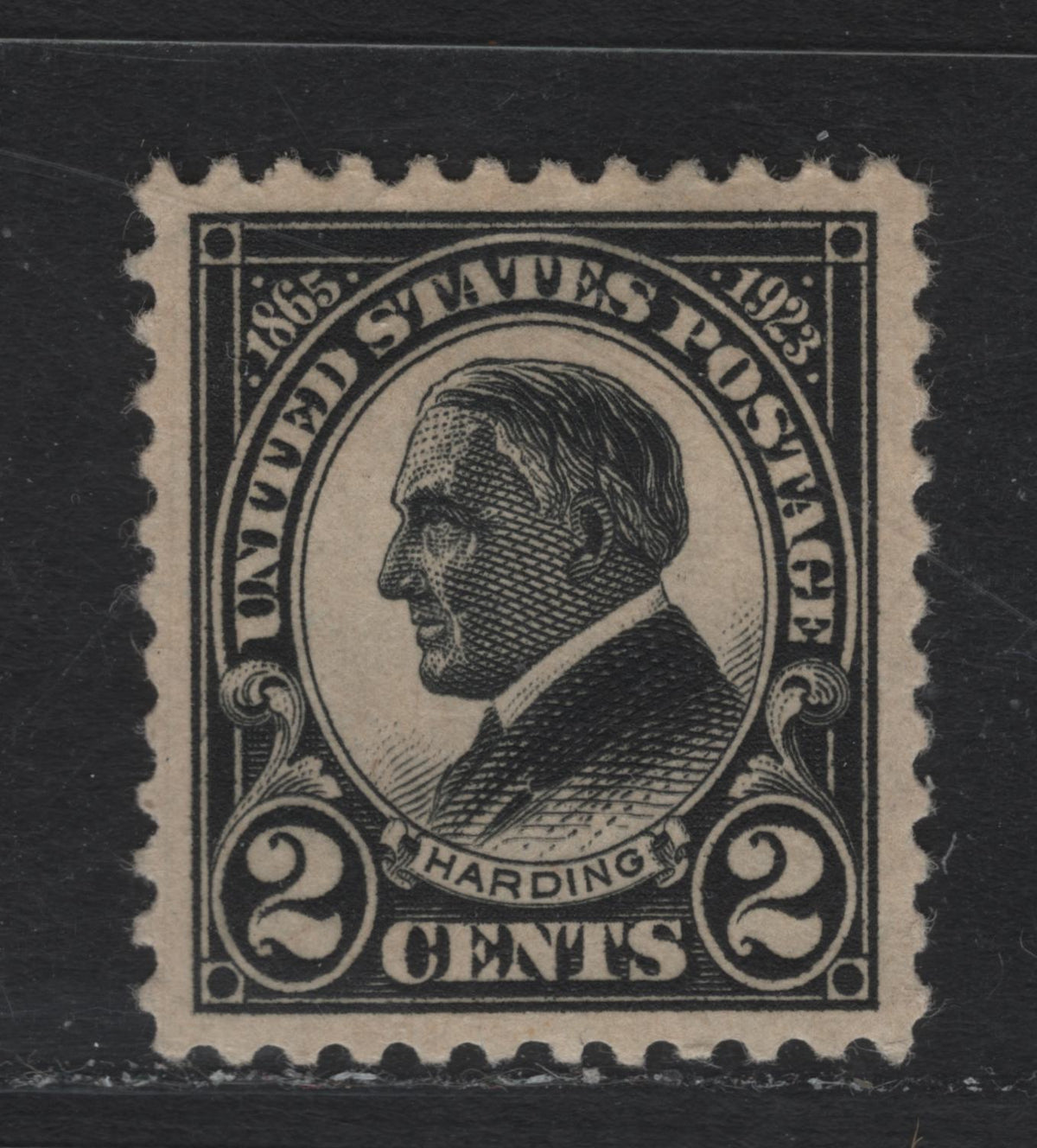 Lot 195 United States SC#610 2c Intense Black , 1923 Harding Memorial Issue, A XFOG Single, Flat Plate Printing, Perf 11, Perfectly Centered Within Balanced, Opposing Margins.